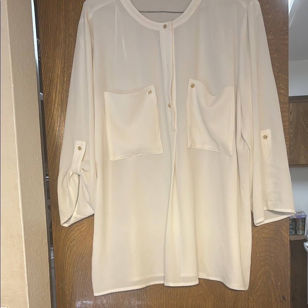 Chaus New York -cream, semi sheer, 3/4 sleeve blouse. In excellent condition.